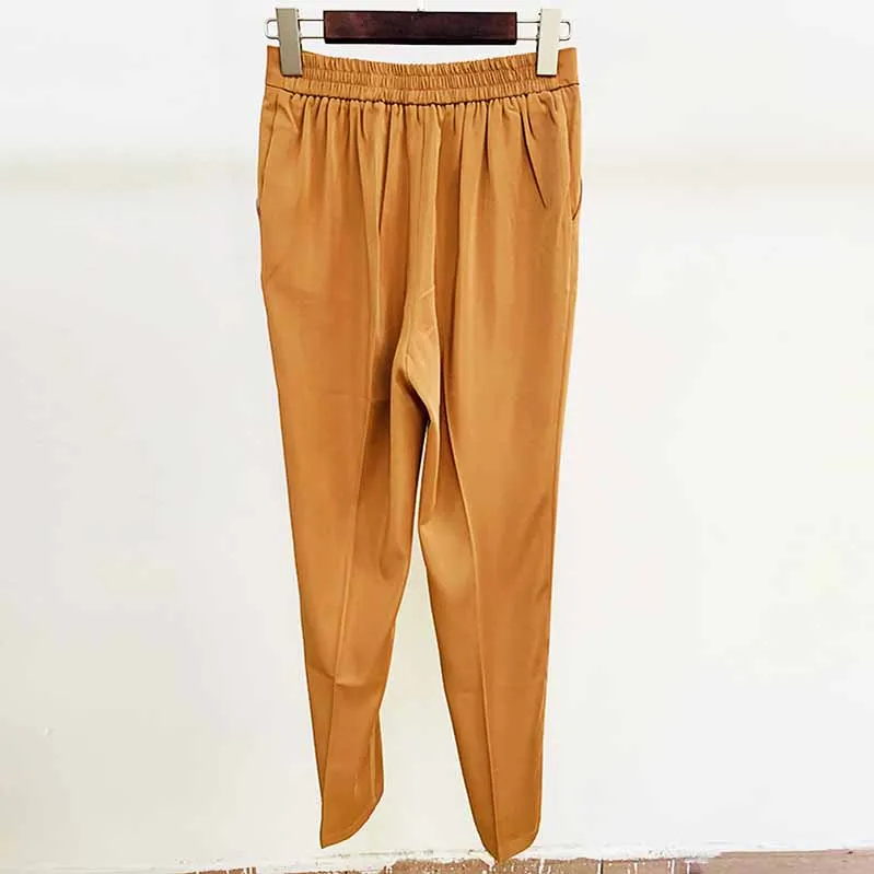 Elastic Waisted Skinny Formal Pants with Pocket Colour Pencil Pants