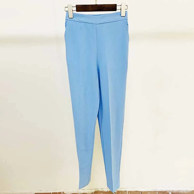 Elastic Waisted Skinny Formal Pants with Pocket Colour Pencil Pants