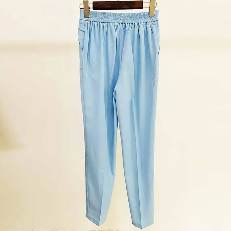 Elastic Waisted Skinny Formal Pants with Pocket Colour Pencil Pants