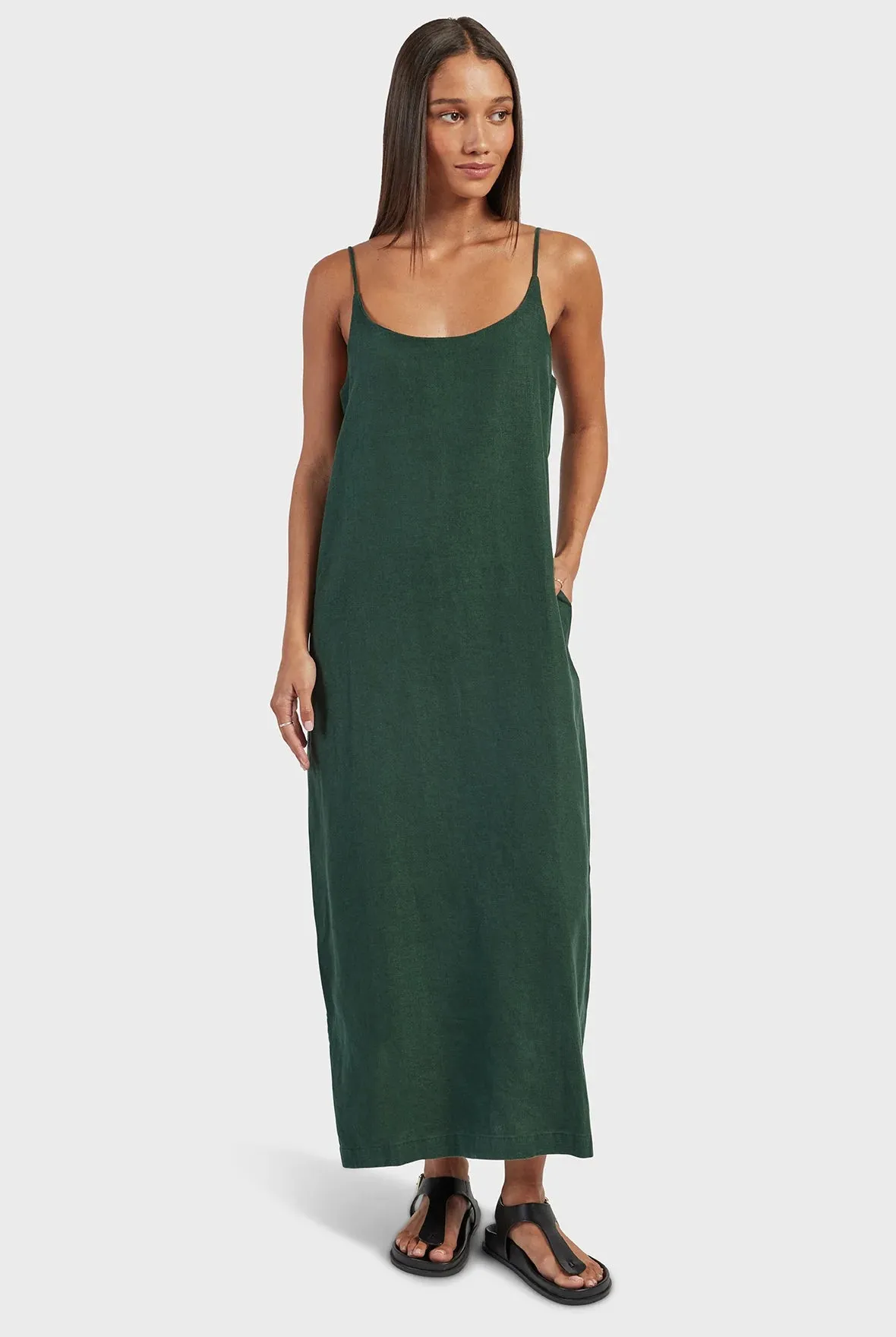 Essential Linen Slip Dress in Sherwood Green