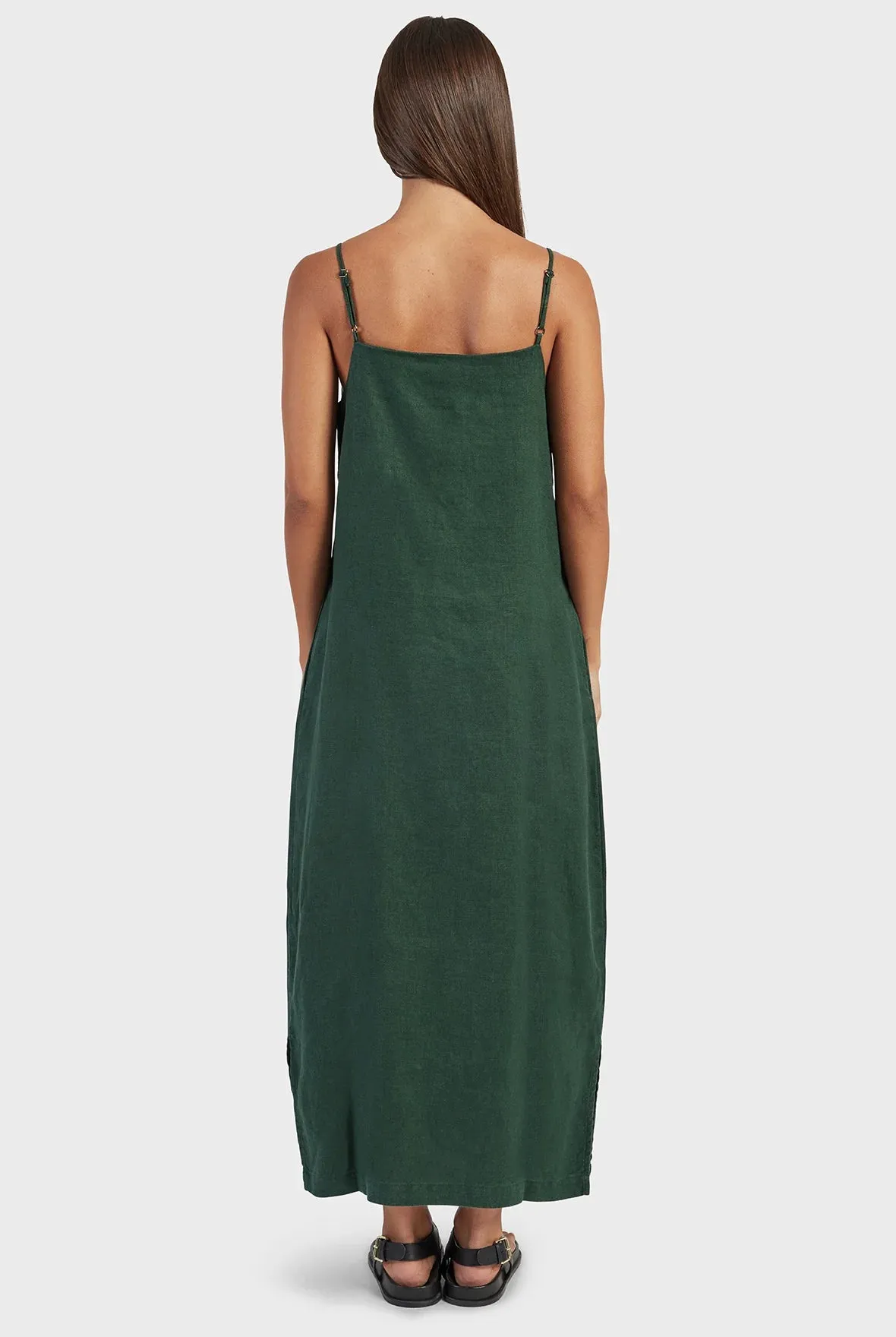 Essential Linen Slip Dress in Sherwood Green