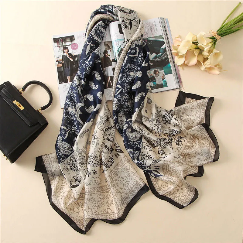 Fashion Women 100% Pure Silk Scarf Female Luxury Brand Print Paisley Foulard Shawls and Scarves Beach Cover-Ups SFN163