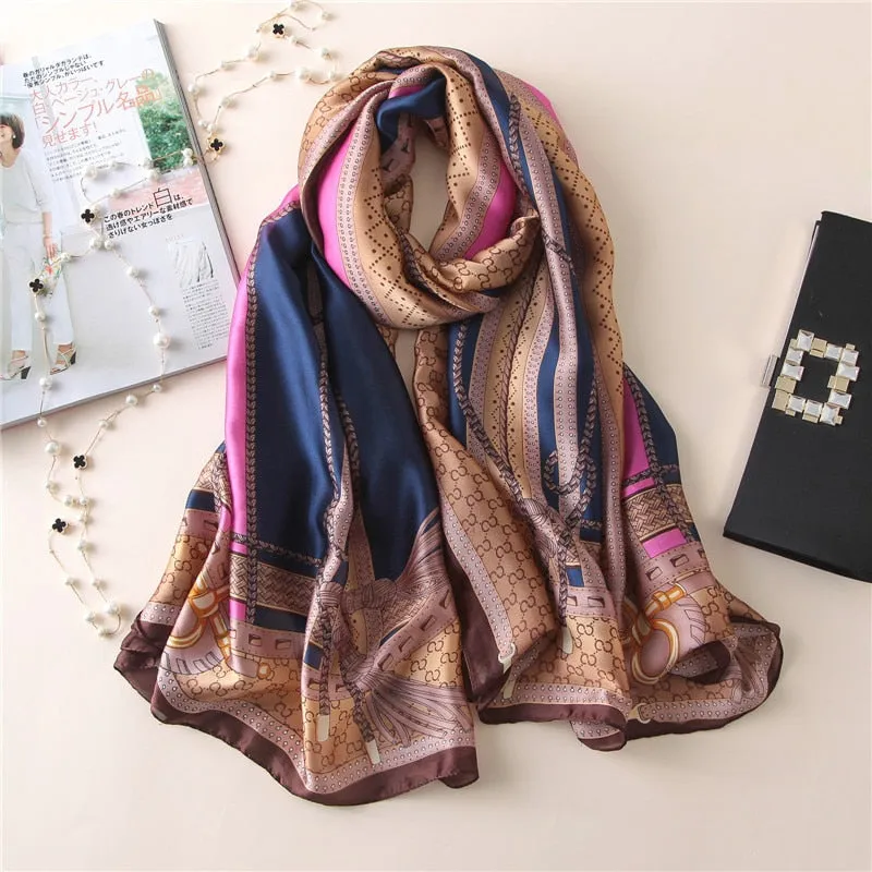 Fashion Women 100% Pure Silk Scarf Female Luxury Brand Print Paisley Foulard Shawls and Scarves Beach Cover-Ups SFN163