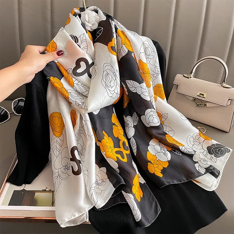 Fashion Women 100% Pure Silk Scarf Female Luxury Brand Print Paisley Foulard Shawls and Scarves Beach Cover-Ups SFN163