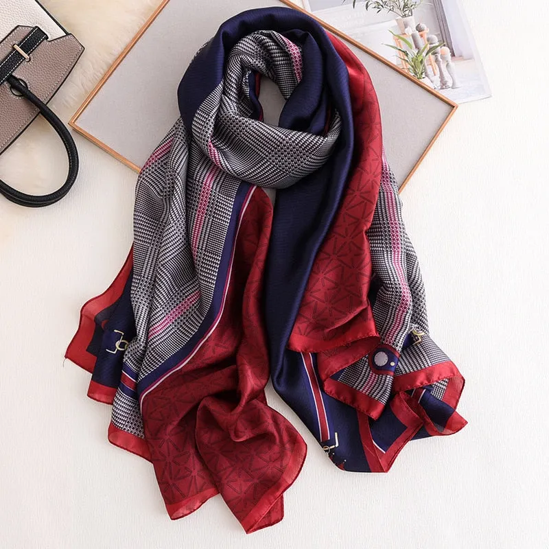 Fashion Women 100% Pure Silk Scarf Female Luxury Brand Print Paisley Foulard Shawls and Scarves Beach Cover-Ups SFN163