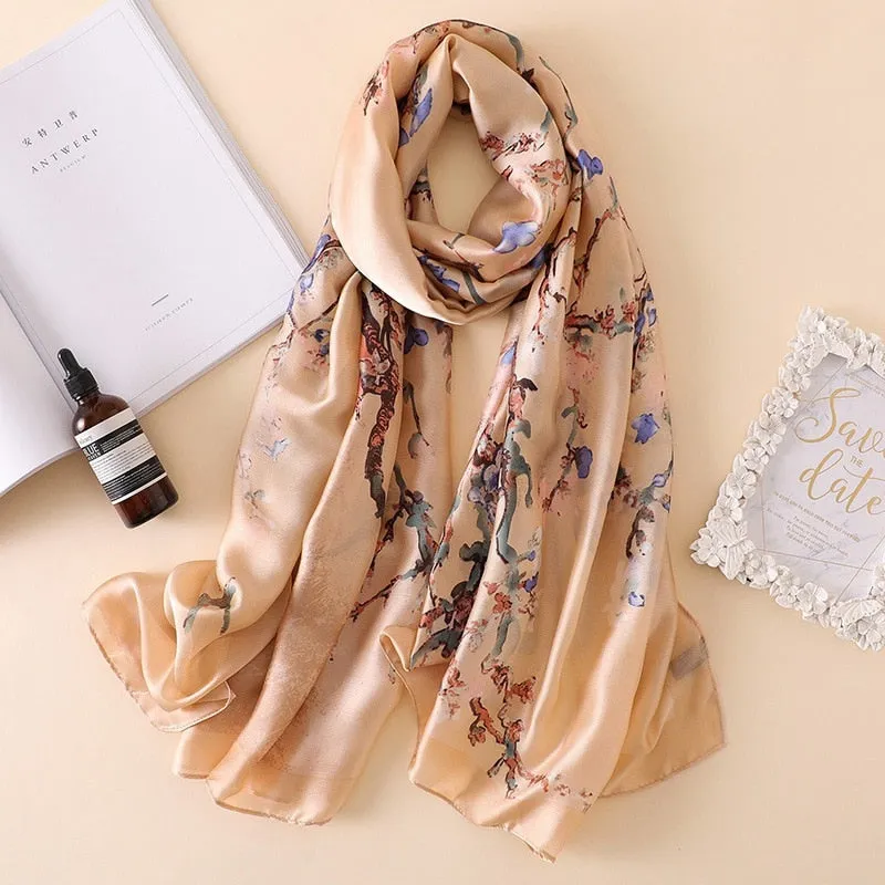 Fashion Women 100% Pure Silk Scarf Female Luxury Brand Print Paisley Foulard Shawls and Scarves Beach Cover-Ups SFN163