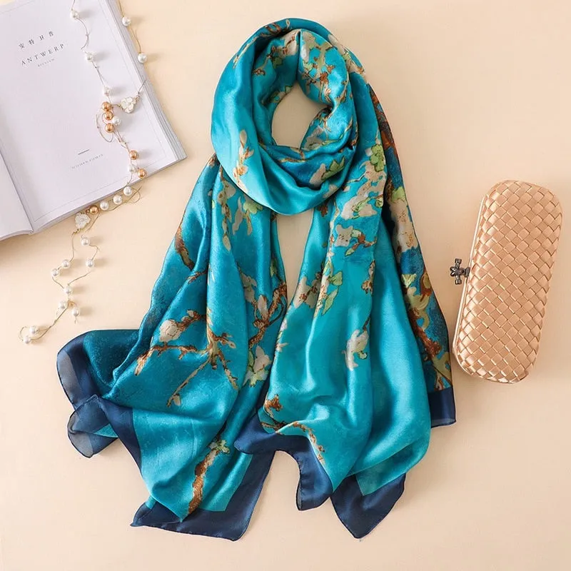 Fashion Women 100% Pure Silk Scarf Female Luxury Brand Print Paisley Foulard Shawls and Scarves Beach Cover-Ups SFN163