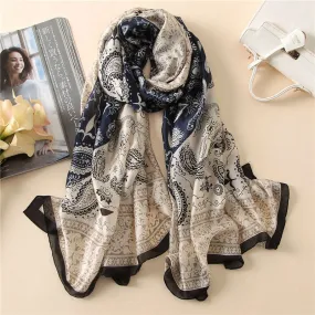 Fashion Women 100% Pure Silk Scarf Female Luxury Brand Print Paisley Foulard Shawls and Scarves Beach Cover-Ups SFN163