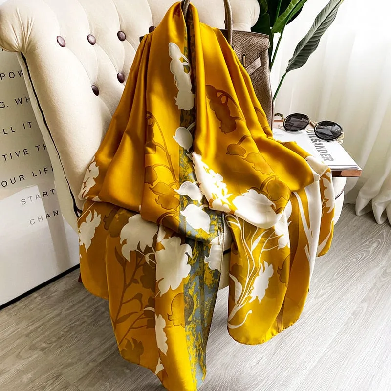 Fashion Women 100% Pure Silk Scarf Female Luxury Brand Print Paisley Foulard Shawls and Scarves Beach Cover-Ups SFN163