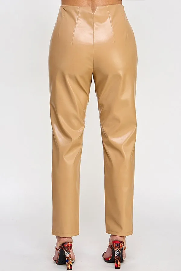 Faux Leather Beige Pants