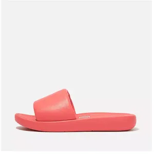 Fitflop Women Iqushion D-Luxe Padded Leather Slides |HE4-B09| Rosy Coral