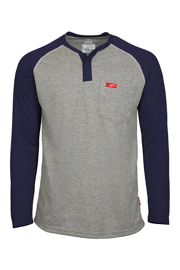 Flame-Resistant Raglan Sleeve Henley T-Shirt – 6oz. Tecasafe® Plus | Gray-Navy