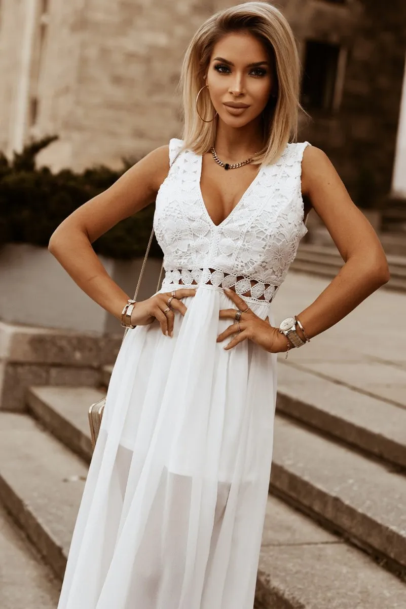 Flirty Girl Slit Lace Long Dress