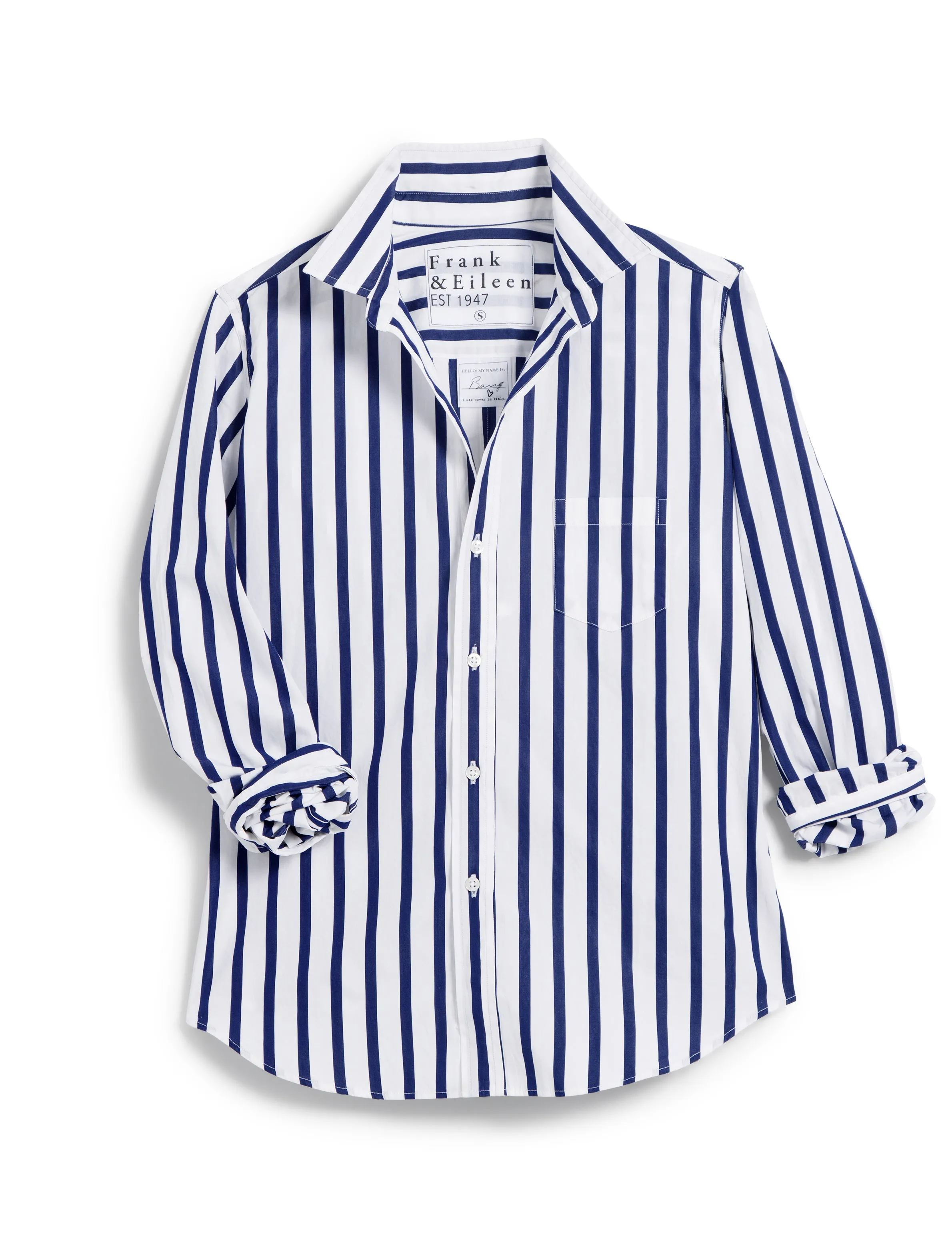 FRANK AND EILEEN - BARRY TAILORED BUTTON UP SHIRT IN NAVY STRIPE