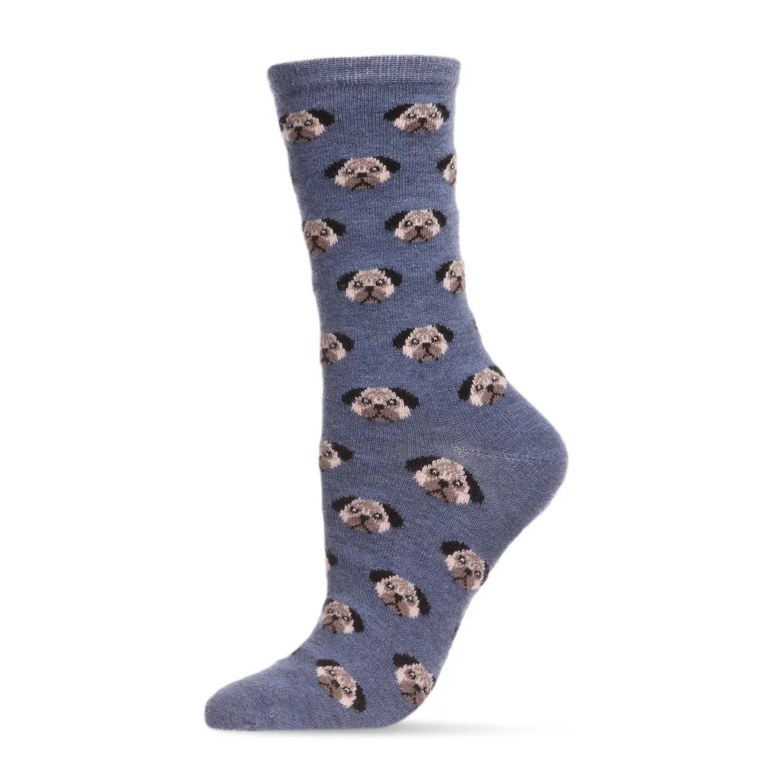 Fun Dog Face Cashmere Crew Socks in Denim Heather