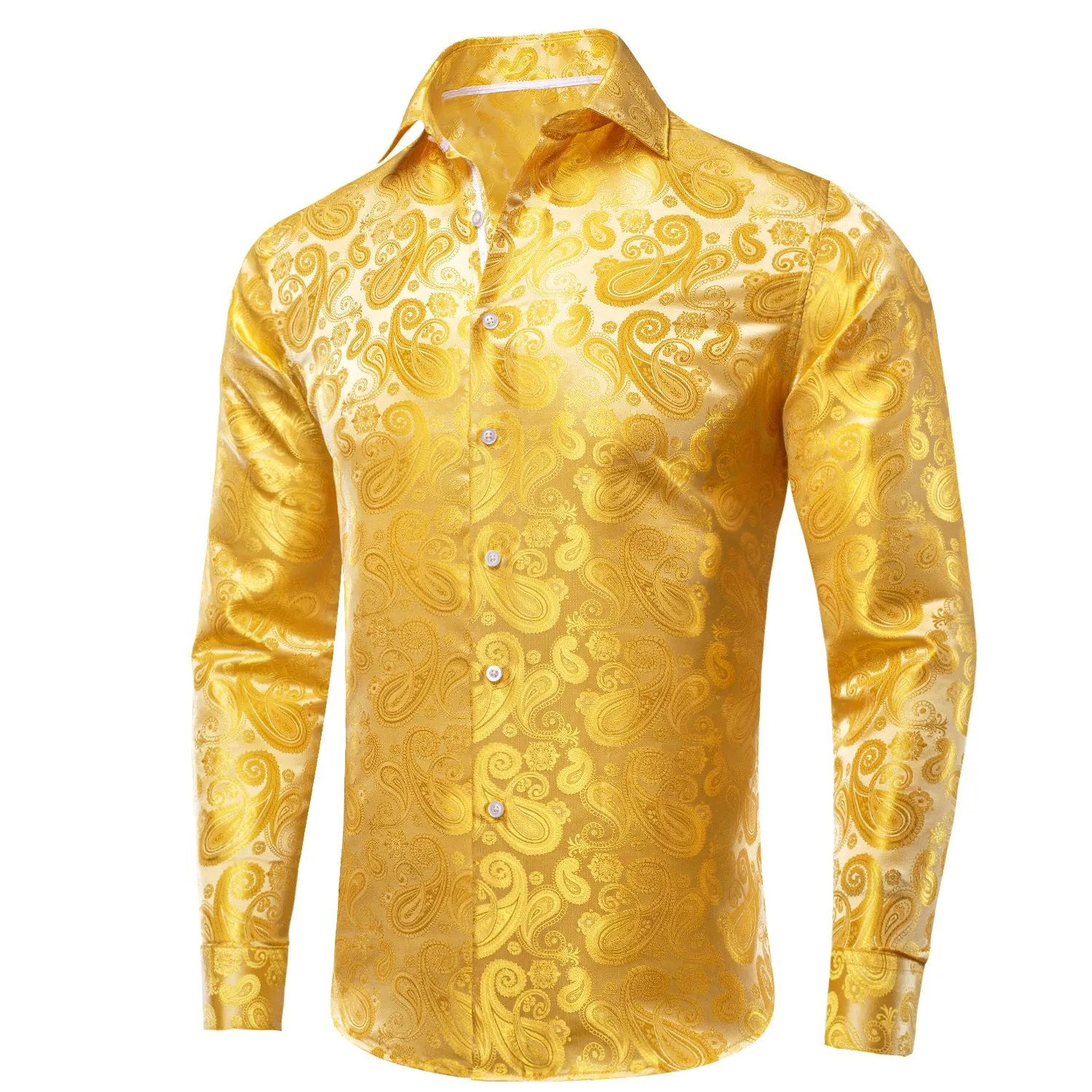 Golden Silver Paisley Silk Men's Long Sleeve Shirt