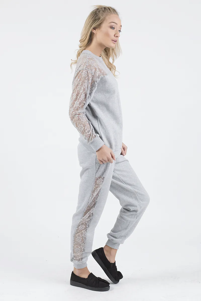 Grey Lace Insert Tracksuit - Mila