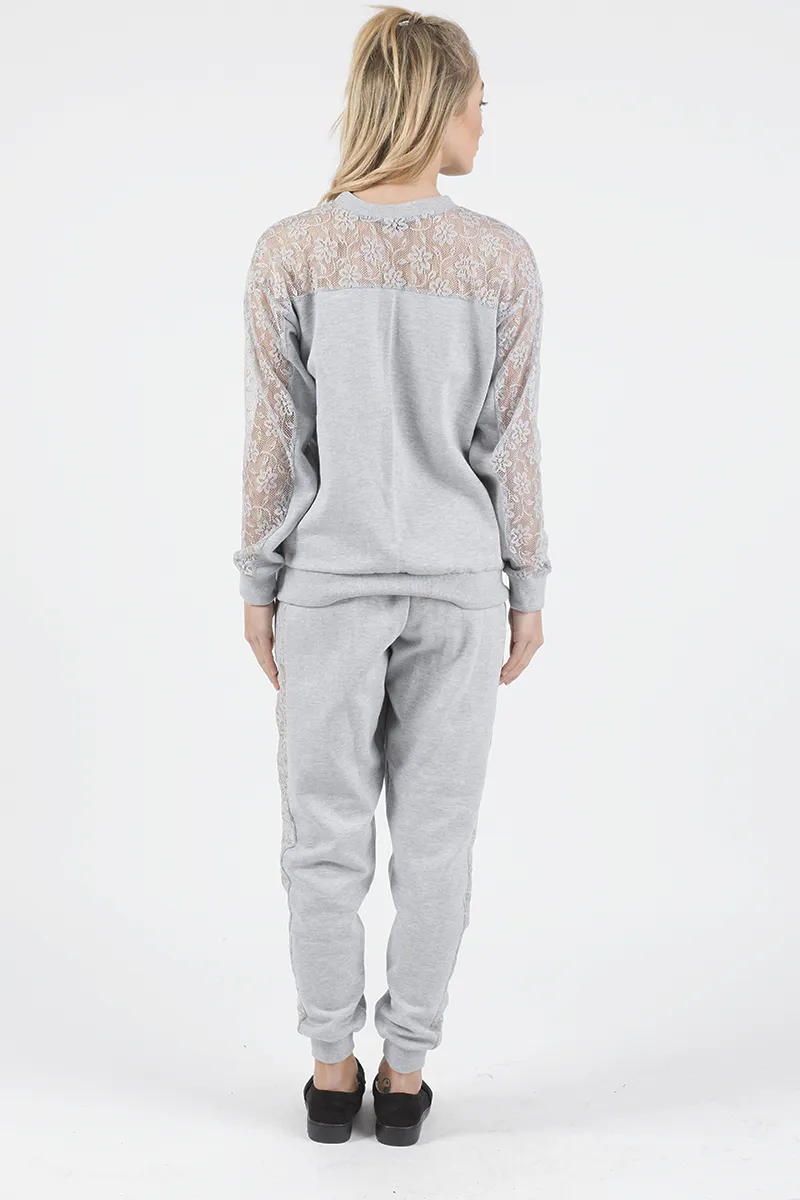 Grey Lace Insert Tracksuit - Mila