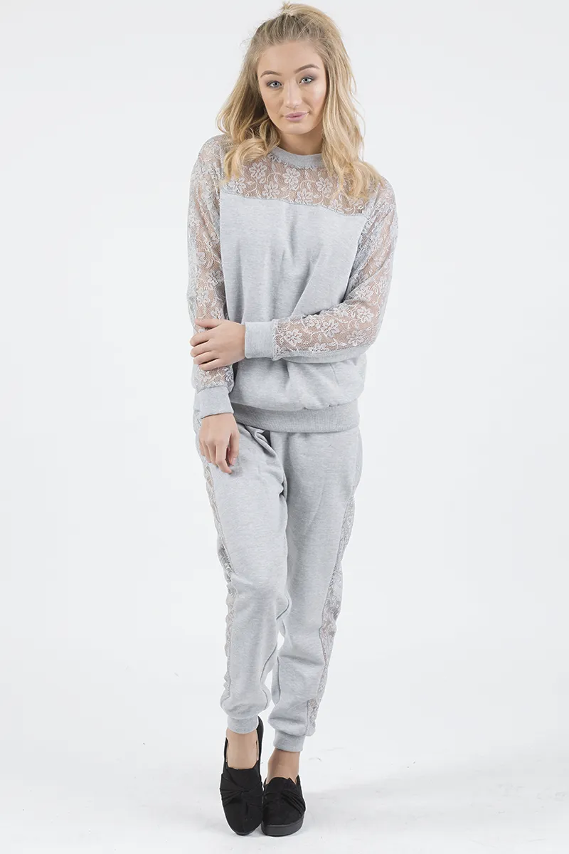 Grey Lace Insert Tracksuit - Mila