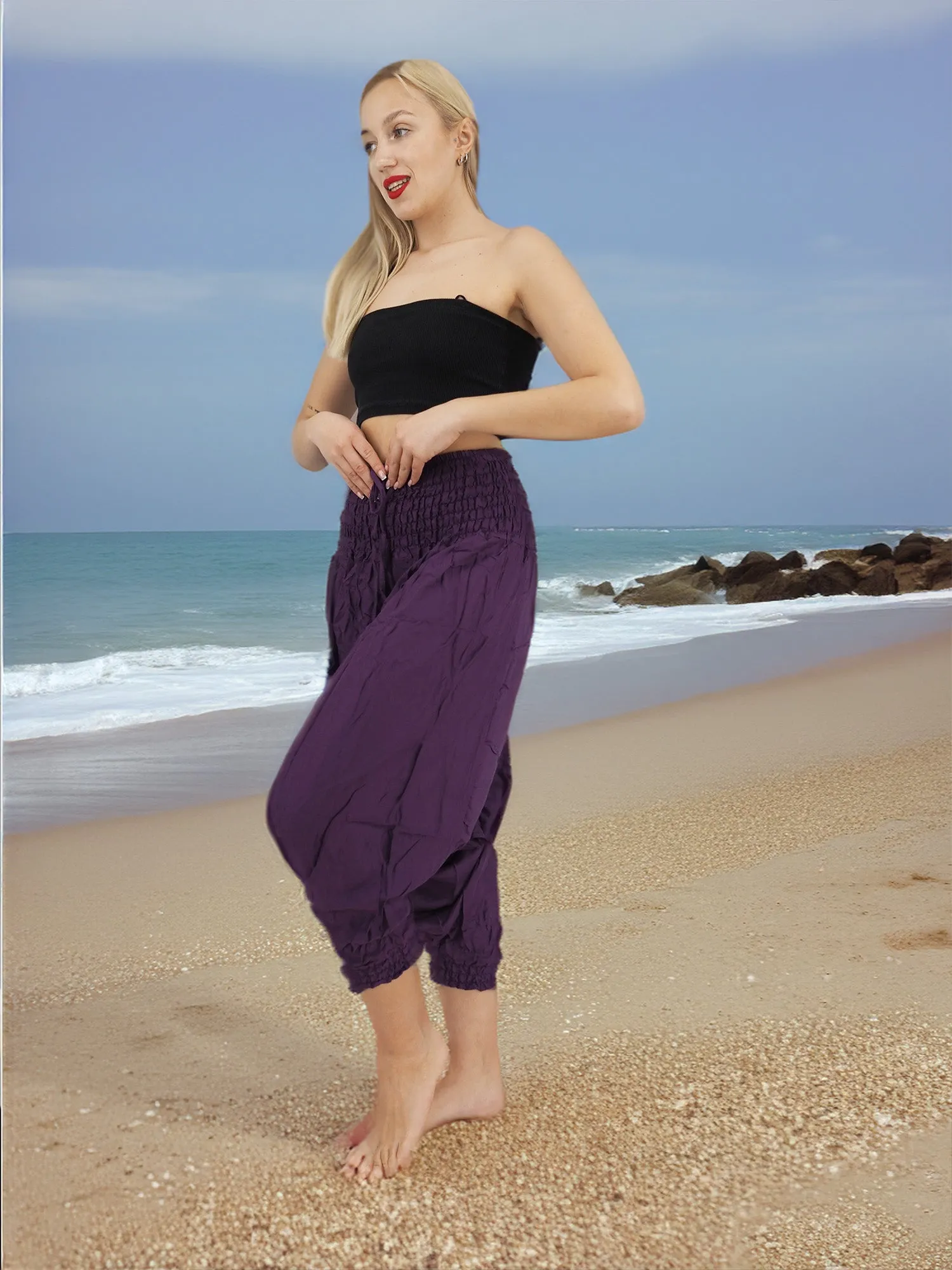 Handmade Casual Boho Rayon Hippie Yoga Alladin Pants One Size Purple