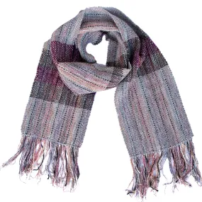 Handwoven Scarf, "Gray Stripes," 7" x 61"