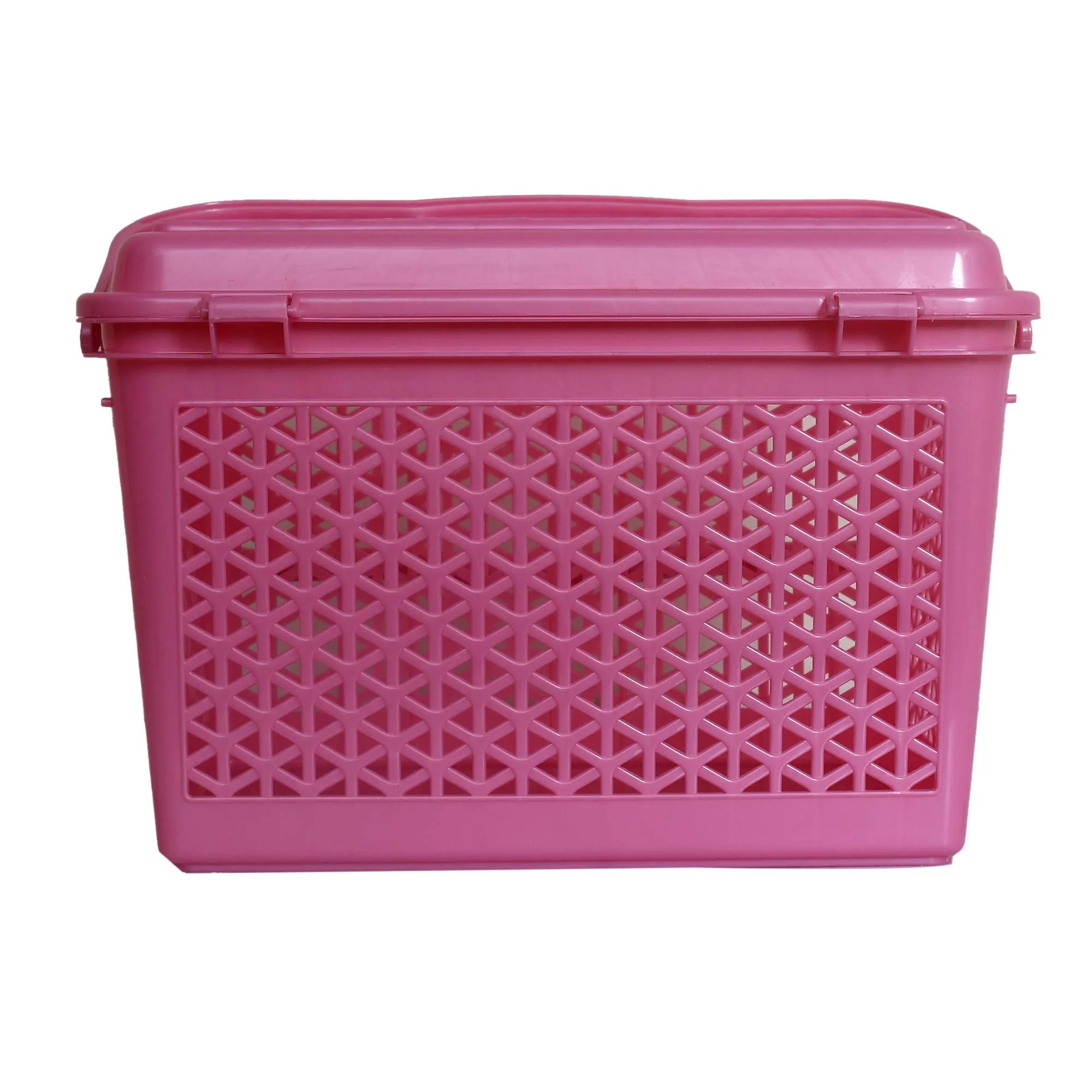 Heart Home Plastic Trendy Shopping Storage Basket Bin with Handles for Shower, Closet, Kitchen, Garden, Bathroom, Toys (Pink, Small)