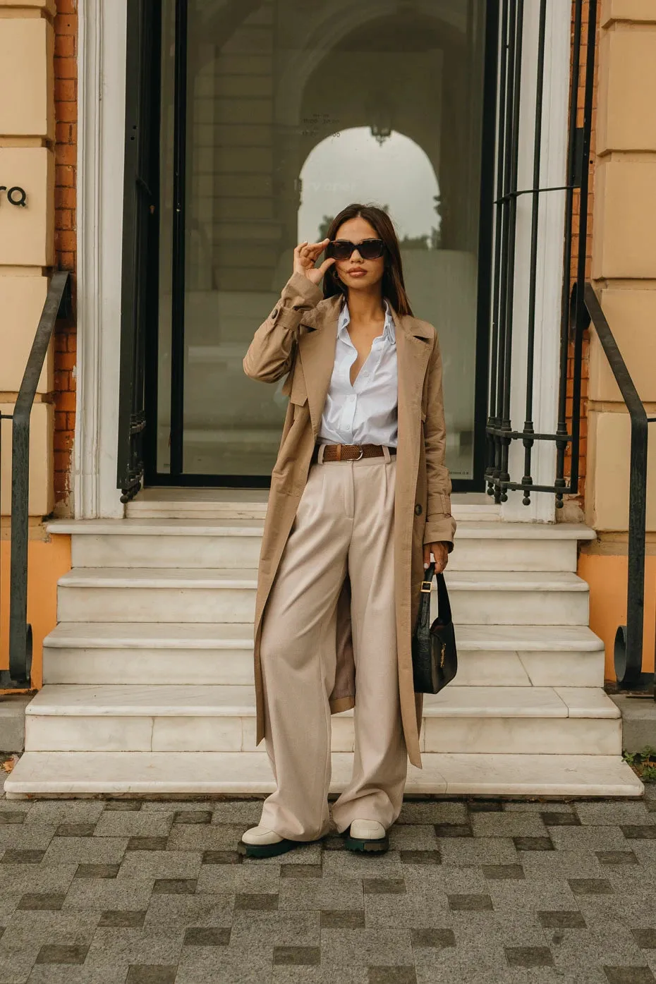 High Rise Wide Leg Trousers With Pockets Coffee Color