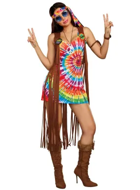 Hippie Hottie Womens 1970s Fancy Dress Costume