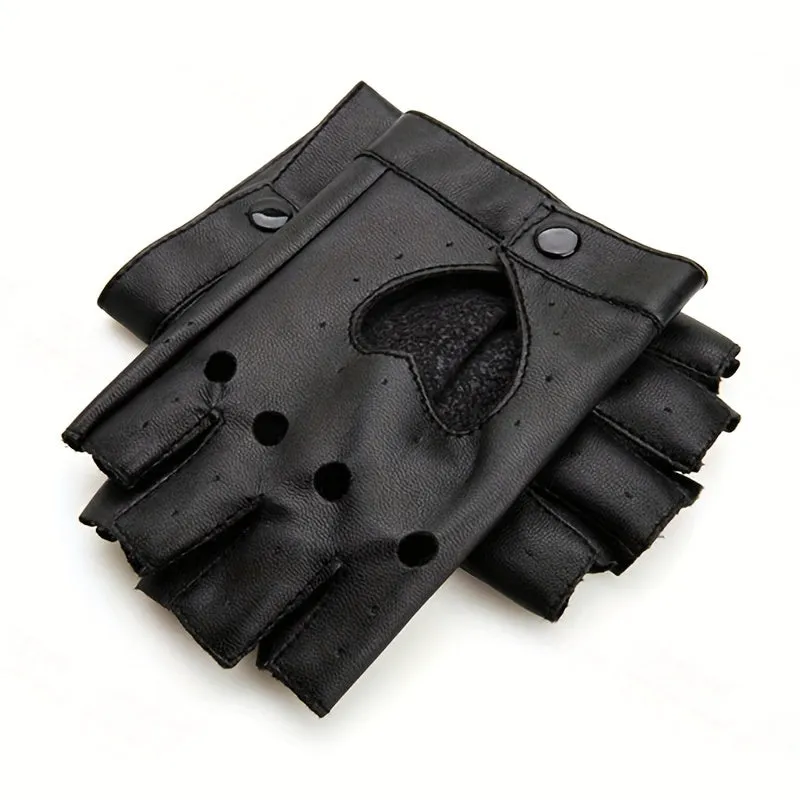 Hollow Out Fingerless Punk Leather Gloves for Driving and Biking