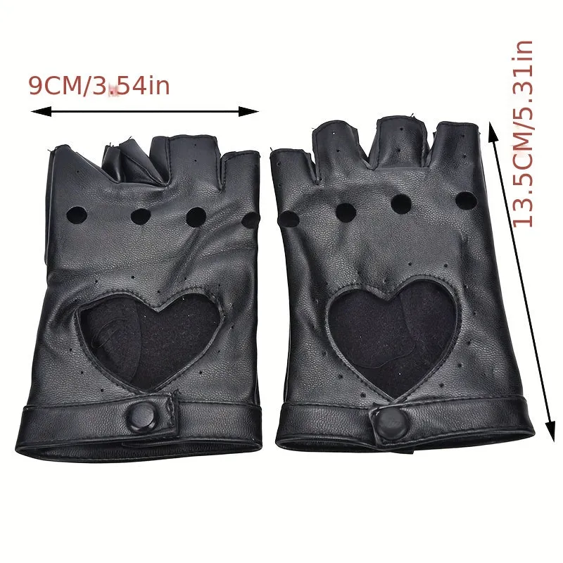 Hollow Out Fingerless Punk Leather Gloves for Driving and Biking