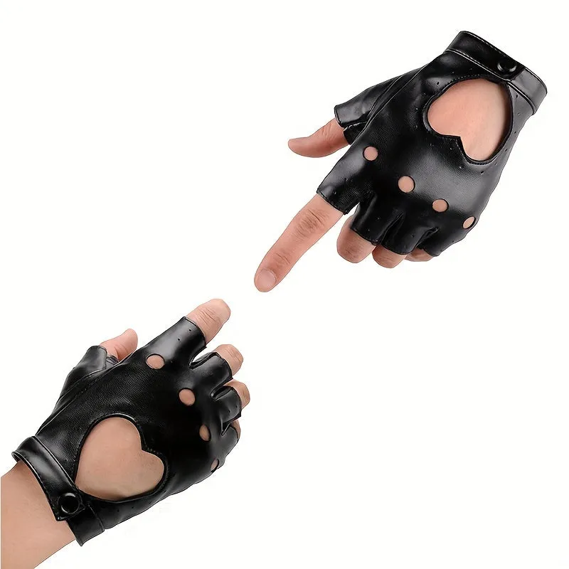 Hollow Out Fingerless Punk Leather Gloves for Driving and Biking