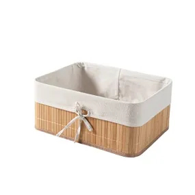 HomeStorie Eco-Friendly Foldable Natural Bamboo Storage Basket Bins Organizer, 38 X 28 X 16 cm, Pack of 1 (AR1543L)