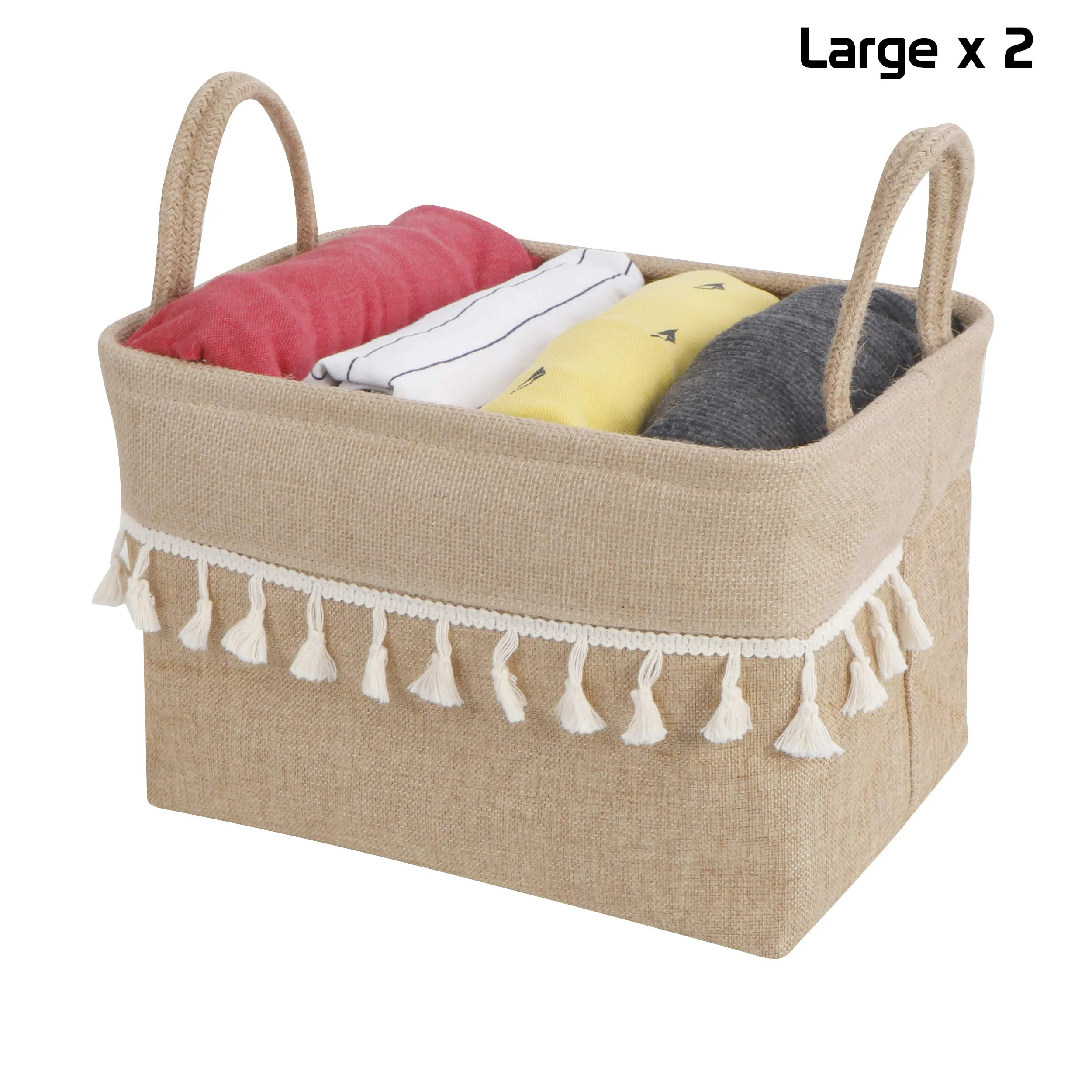 HomeStorie Jute Eco-Friendly Foldable Clothes Storage Basket Bin Organizer (Brown, Large, AR2093-L*2) - Set of 2