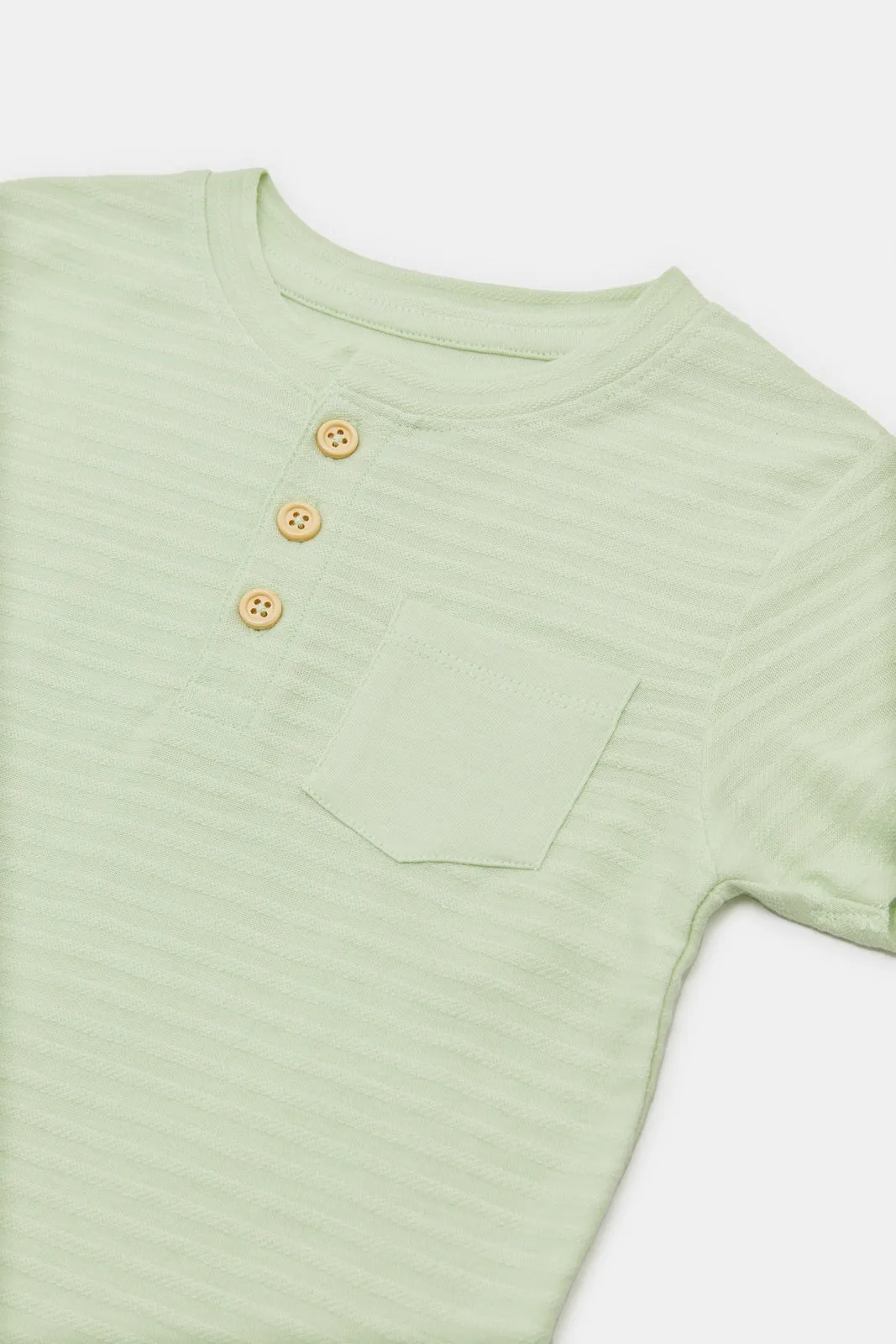 Infant Boys Mint Jacquard Henley T-Shirt