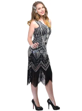 Iridescent Black 1920s Deluxe Womens Gatsby Dress Costume