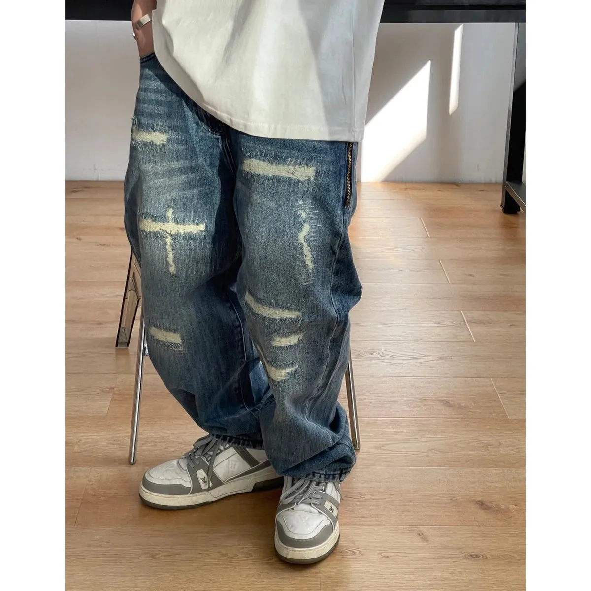 Japanese Streetwear Baggy Jeans For Men Vintage Denim Cargo Pants