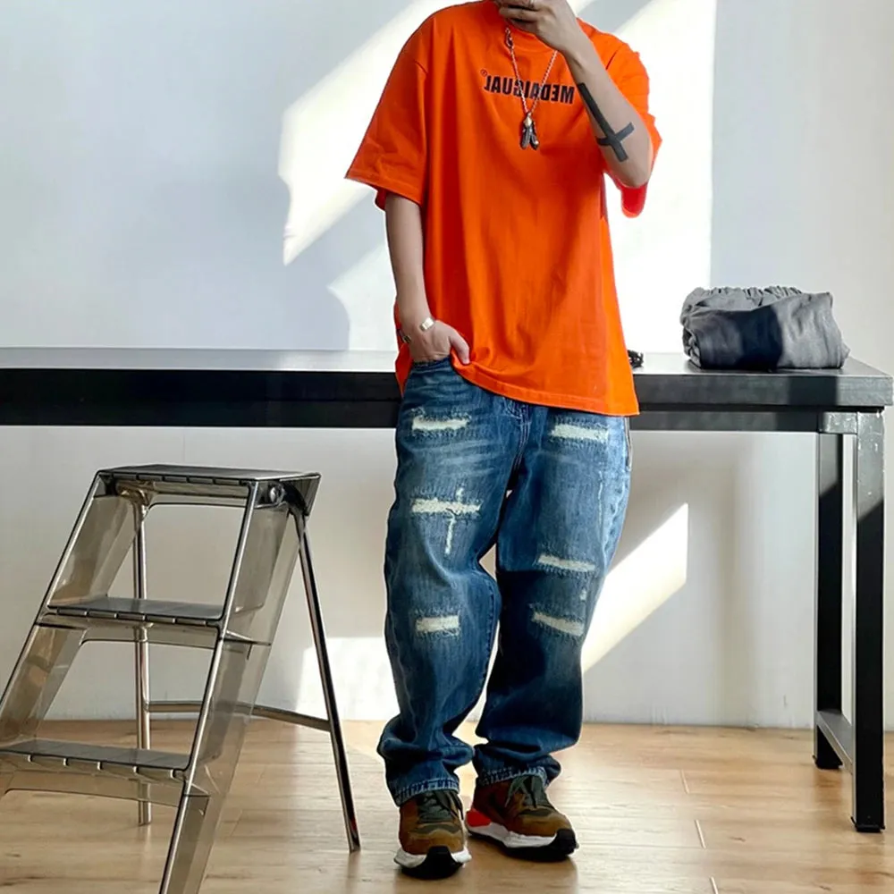 Japanese Streetwear Baggy Jeans For Men Vintage Denim Cargo Pants