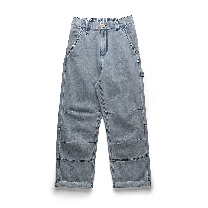 Japanese Streetwear Twill Distressed Cargo Jeans for Men - Casual Denim Pants