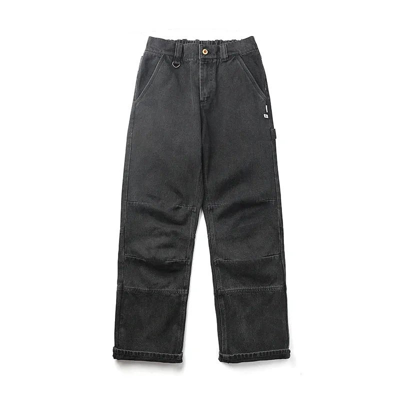 Japanese Streetwear Twill Distressed Cargo Jeans for Men - Casual Denim Pants