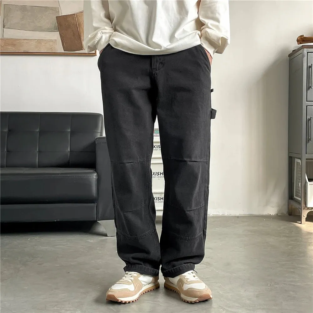 Japanese Streetwear Twill Distressed Cargo Jeans for Men - Casual Denim Pants