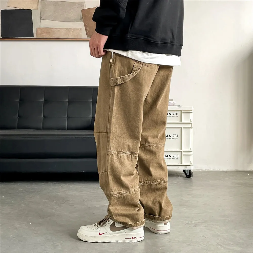 Japanese Streetwear Twill Distressed Cargo Jeans for Men - Casual Denim Pants