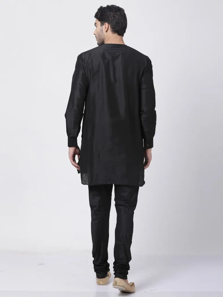 Jashvi Men's Black Cotton Blend Kurta and Churidar Set