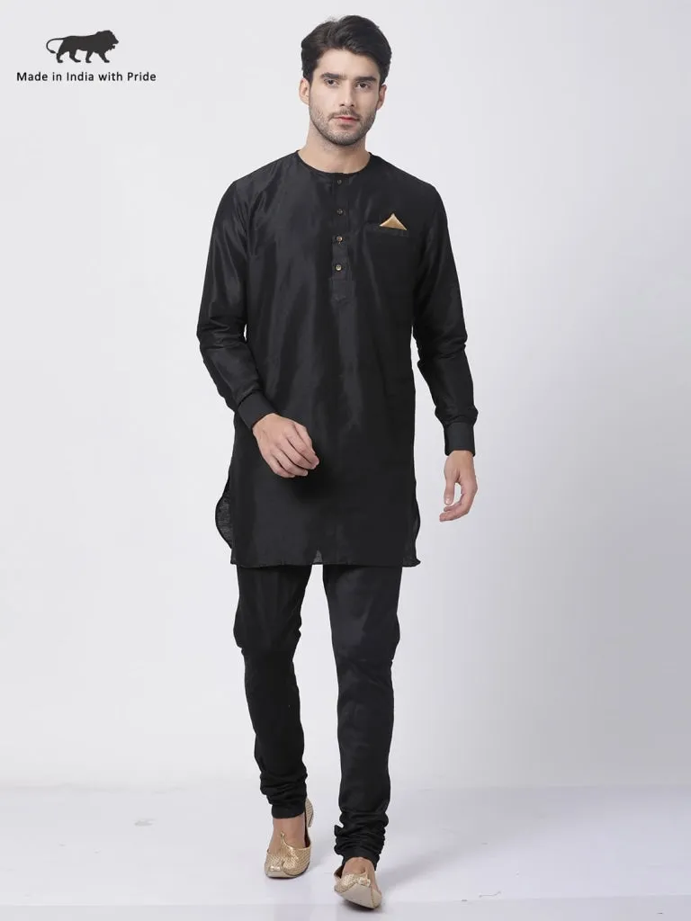 Jashvi Men's Black Cotton Blend Kurta and Churidar Set