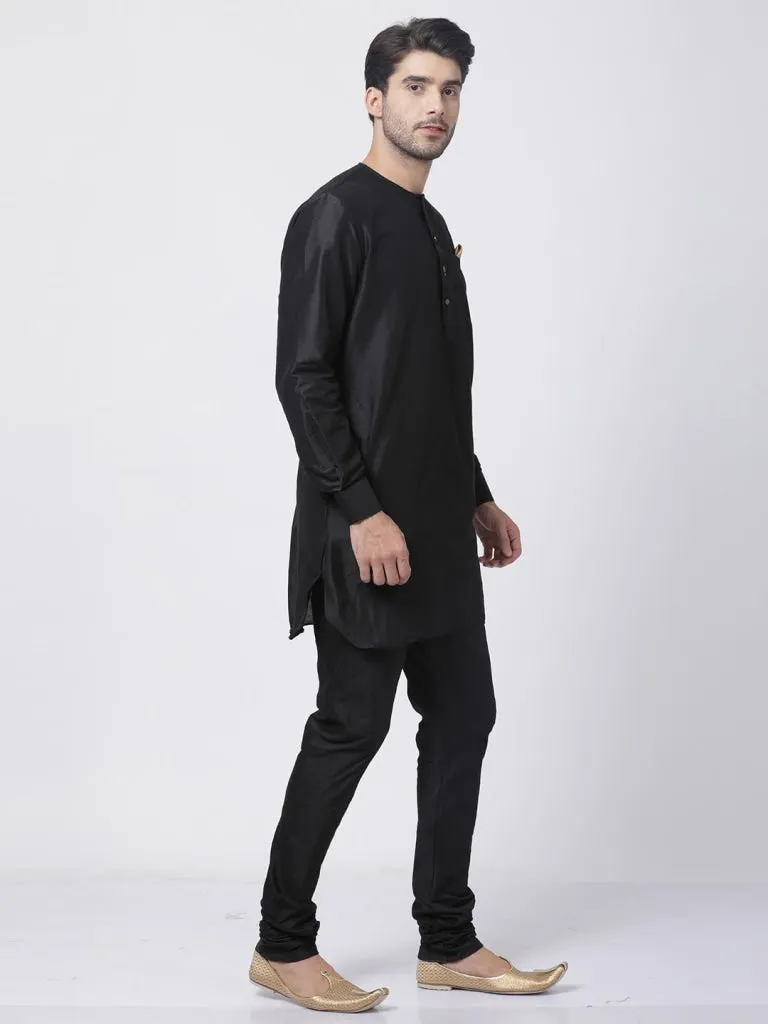 Jashvi Men's Black Cotton Blend Kurta and Churidar Set