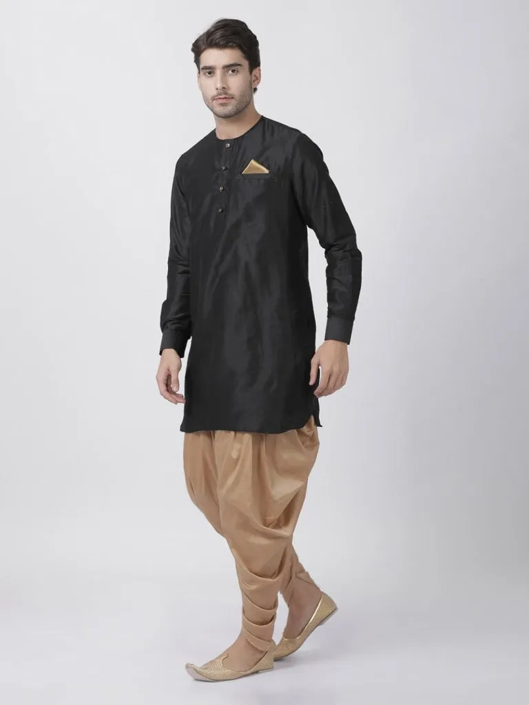 Jashvi Men's Black Cotton Blend Kurta and Dhoti Pant Set