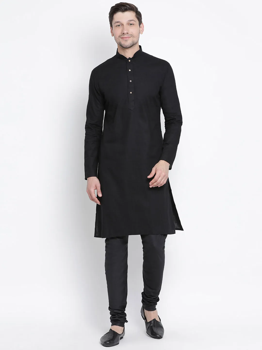 Jashvi Men's Black Cotton Kurta and Pyjama Set