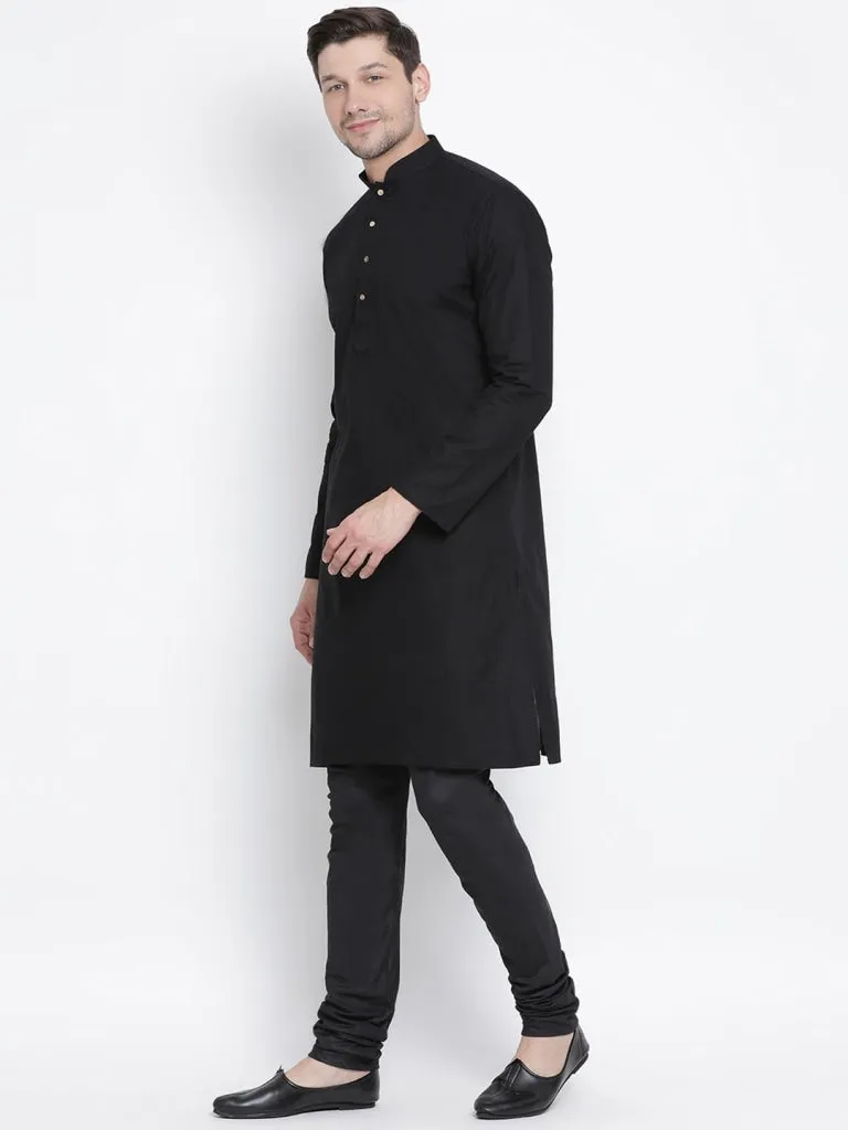 Jashvi Men's Black Cotton Kurta and Pyjama Set