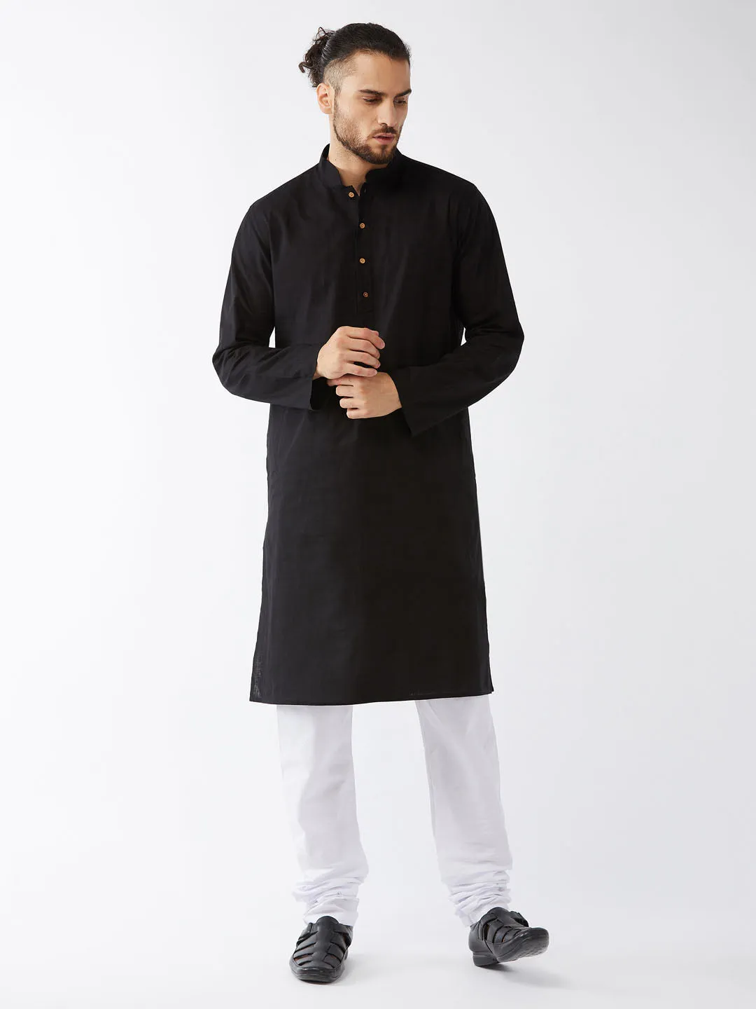 Jashvi Men's Black Cotton Linen Blend Kurta and Pyjama Set