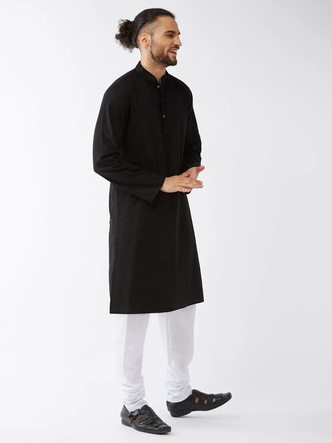 Jashvi Men's Black Cotton Linen Blend Kurta and Pyjama Set