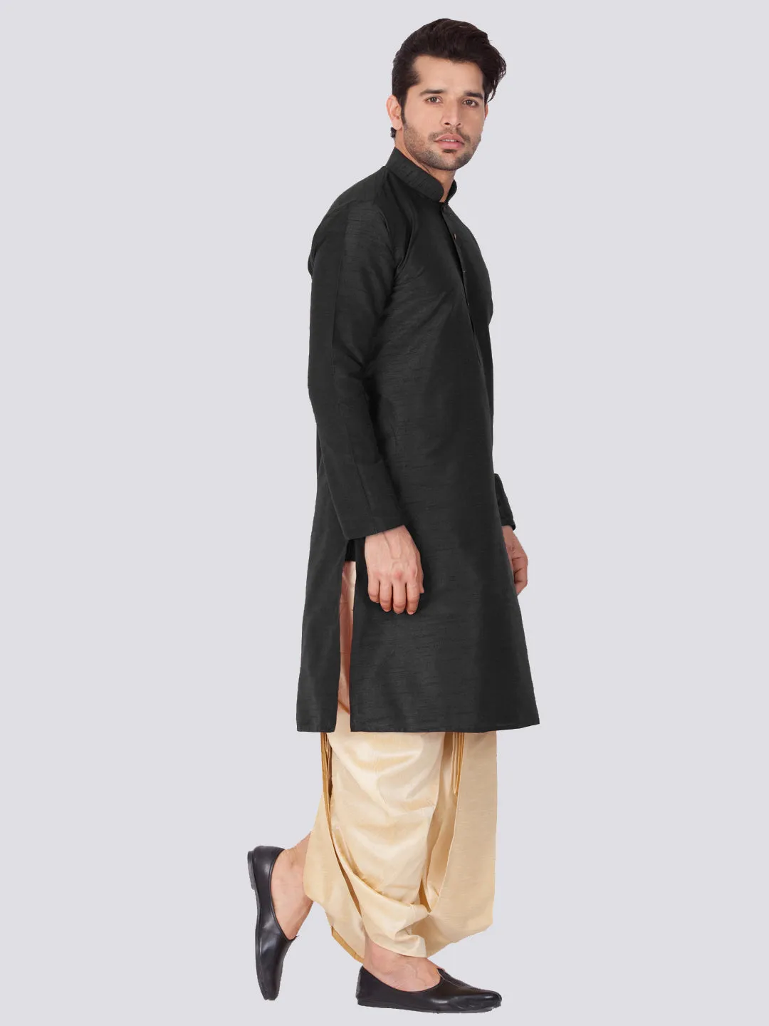 Jashvi Men's Black Cotton Silk Blend Kurta and Dhoti Pant Set